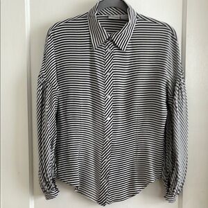 Vintage Spiegel 100% Silk Balloon Sleeve Blouse Black & White Stripe Size 10